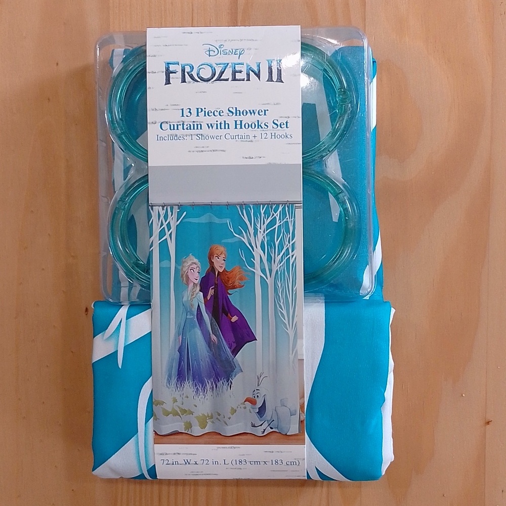 Disney Frozen II Elsa Anna Shower Curtain with Hooks Set